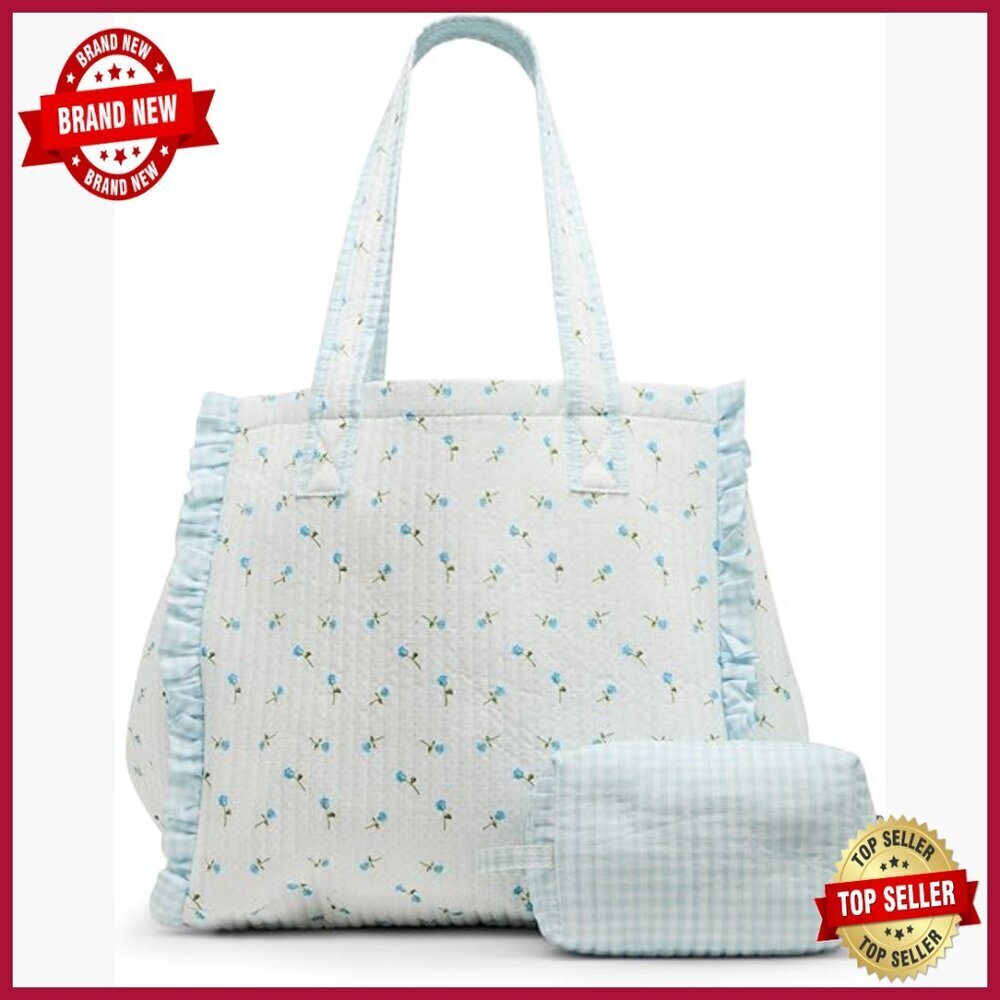 Large Quilted Tote Bag, Cotton Blend, Spacious Shoulder Bag